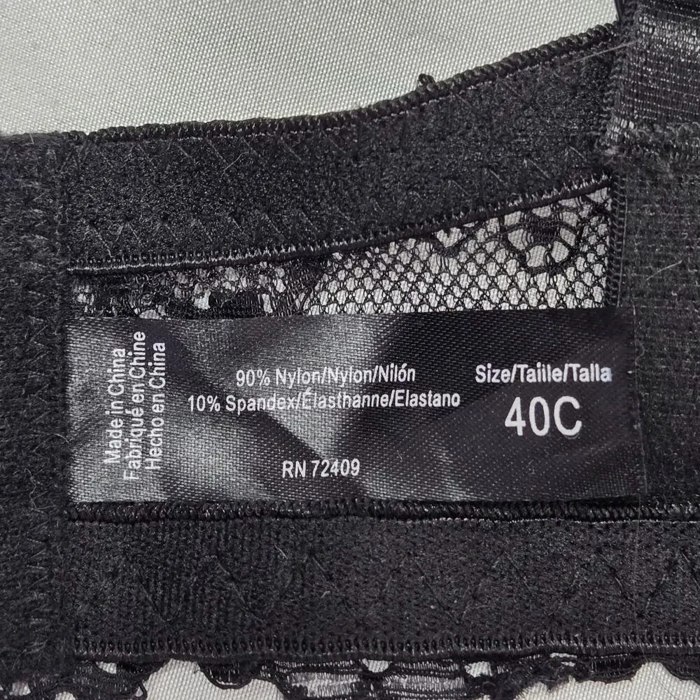 Unbranded Bra 40C Black lace Trim 90% Nylon 10% Spandex